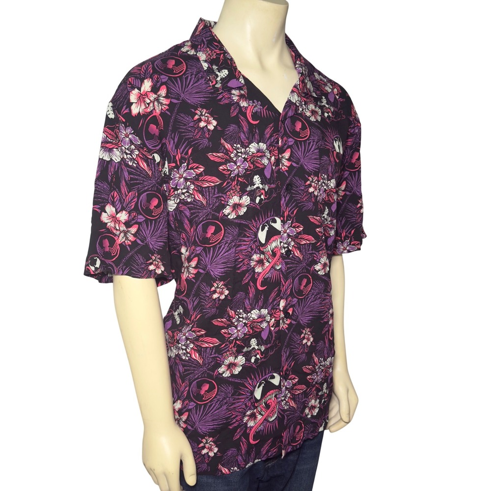 Marvel Venom Button Down Shirt Mens 3XL Black Purple Tropical Floral Excellent - Picture 2 of 11